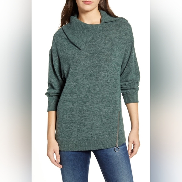 Democracy Green Asymmetrical Side Zip Oversized Tunic Sweater Size L - Picture 1 of 11